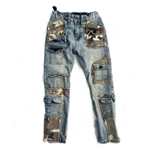 Waimea boys Blue Denim Camo Distressed Moto Skinny Fit Jeans‎ sz 6 Adjustable - Picture 1 of 9